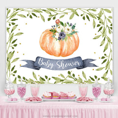 Grün Blätter Und Blumen Kürbis Babydusche Hintergrund