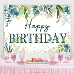 Grün Blätter Und Gold Funkeln Glücklich Geburtstag Hintergrund