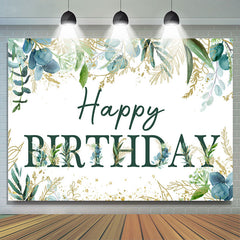 Grün Blätter Und Gold Funkeln Glücklich Geburtstag Hintergrund