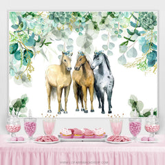 Grün Blätter Und Pferd Geburtstag Hintergrund Für Party