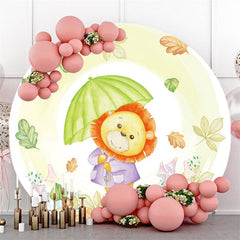 Grün Blätter Und Löwe Runden Regenschirm Baby Dusche Hintergrund