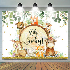 Grün Blätter Und Wenig Tiere Baby Dusche Hintergrund