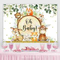 Grün Blätter Und Wenig Tiere Baby Dusche Hintergrund