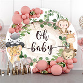 Grün Blätter Und Safari Tiere Glücklich Geburtstag Hintergrund