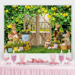 Grün Blätter Und Gelb Blumen Glücklich Ostern Hintergrund