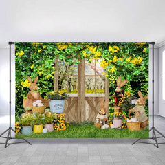 Grün Blätter Und Gelb Blumen Glücklich Ostern Hintergrund