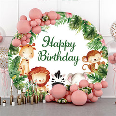 Grün Blätter Tiere Thema Glücklich Geburtstag Kreis Hintergrund