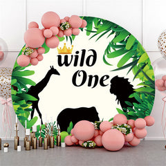 Grün Blätter Schwarz Wild Tiere Runden 1 Geburtstag Hintergrund
