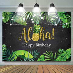 Grün Blätter Funkeln Alha Schwarz Glücklich Geburtstag Hintergrund