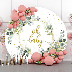 Grün Blätter Gold Funkeln Runden Babydusche Hintergrund