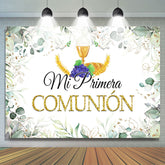 Lofaris Green Leaves Mi Primera Comuni篓庐n Baby Shower Backdrop