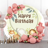 Grün Blätter Runden Tiere Glücklich Geburtstag Hintergrund