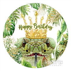 Grün Blätter Schlange Thema Glücklich Geburtstag Runden Hintergrund