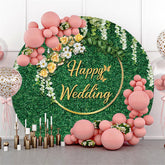 Grün Blätter Weiß Blumen Runden Glücklich Hochzeit Hintergrund