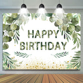 Grün Blätter Mit Golden Punkte Glücklich Geburtstag Hintergrund