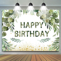 Grün Blätter Mit Golden Punkte Glücklich Geburtstag Hintergrund