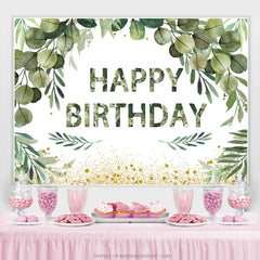 Grün Blätter Mit Golden Punkte Glücklich Geburtstag Hintergrund