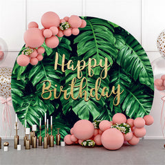 Grün Monstera Blätter Runden Glücklich Geburtstag Hintergrund