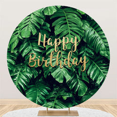 Grün Monstera Blätter Runden Glücklich Geburtstag Hintergrund