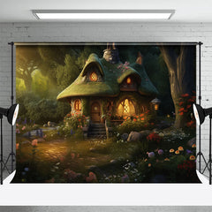 Grün Pilz Haus Wald Blumen Frühling Hintergrund