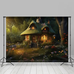 Grün Pilz Haus Wald Blumen Frühling Hintergrund