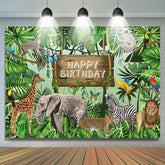 Grüne Safari Tiere Pflanzen Happy Birthday Hintergrund