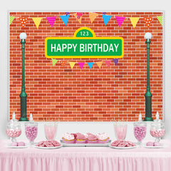 Grün Straße Lampe Und Rot Ziegel Glücklich Geburtstag Hintergrund