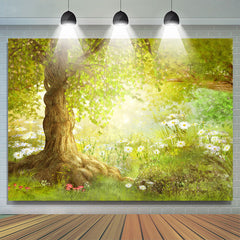 Grün Baum Feld Mit Blume Süß Frühling Hintergrund