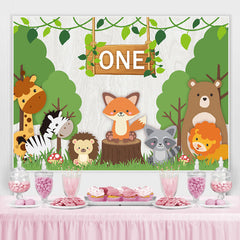 Grün Bäume Und Tier Eins Geburtstag Hintergrund Für Junge