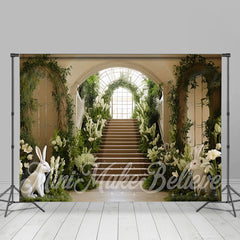 Grün Weiß Blumen Palast Treppe Ostern Hintergrund