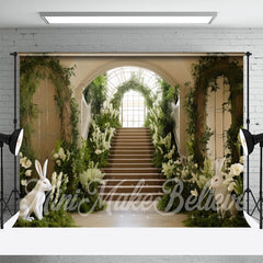 Grün Weiß Blumen Palast Treppe Ostern Hintergrund