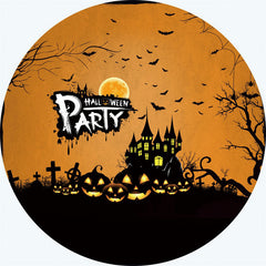 Halloween Schwarz Schloss In Wald Kürbis Runden Hintergrund