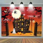 Halloween Thema Haus Rot Mit Orange Babydusche Hintergrund