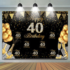 Glücklich 40 Geburtstag Schwarz Und Golden Ballon Hintergrund