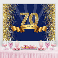 Glücklich 70 Geburtstag Gold Funkeln königlich Blau Hintergrund für Foto