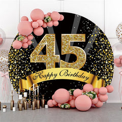 Glücklich Geburtstag 45 Party Schwarz Gold Funkeln Runden Hintergründe