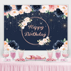 Glücklich Geburtstag Blumen Beleuchtung Funkeln königlich Blau Hintergrund für Party