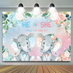 Er Oder Sie Blumen Und Elefant Baby Dusche Hintergrund