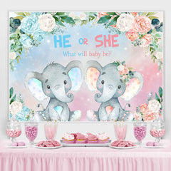 Er Oder Sie Blumen Und Elefant Baby Dusche Hintergrund