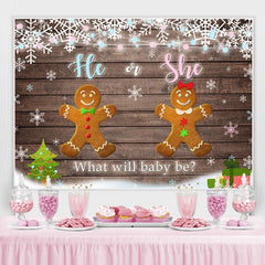 Er oder Sie Lebkuchen Mann Hölzern babydusche Hintergrund