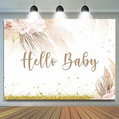 Hallo Baby Gold Funkeln Blumen Hintergrund für Party Dekor