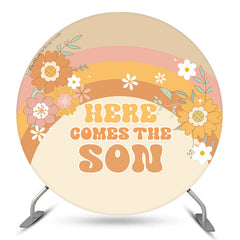 Hier Kommt Sohn Regenbogen Blumen Runden Babydusche Hintergrund