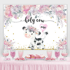Heilig Kuh Eins Rosa Blumen Baby Kuh 1 Geburtstag Hintergrund
