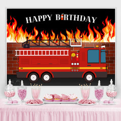 Haus An Feuer Und Feuer LKW Glücklich Geburtstag Hintergrund