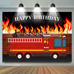 Haus An Feuer Und Feuer LKW Glücklich Geburtstag Hintergrund