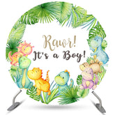 Es ist A Baby Dinosaurier Blätter Babydusche Runden Hintergrund