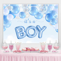 Es ist A Junge Blau Luftballons Thema Baby Dusche Hintergrund
