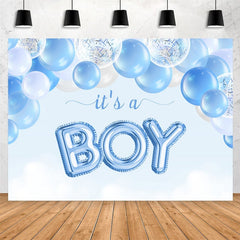 Es ist A Junge Blau Luftballons Thema Baby Dusche Hintergrund