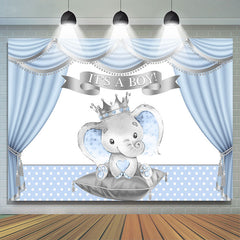 Es ist A Junge Blau Vorhang Elefant Punkte babydusche Hintergrund