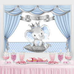 Es ist A Junge Blau Vorhang Elefant Punkte babydusche Hintergrund